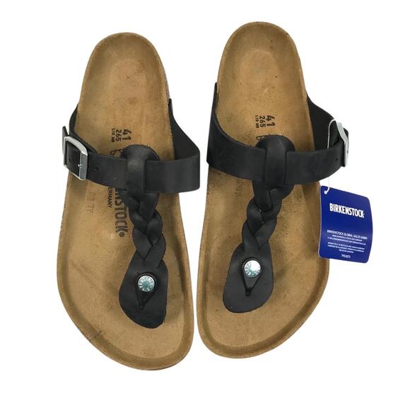 BIRKENSTOCK Gizeh Oiled Leather Sandal Women 10 Black Twist Comfort Resort NWT - Picture 4 of 14